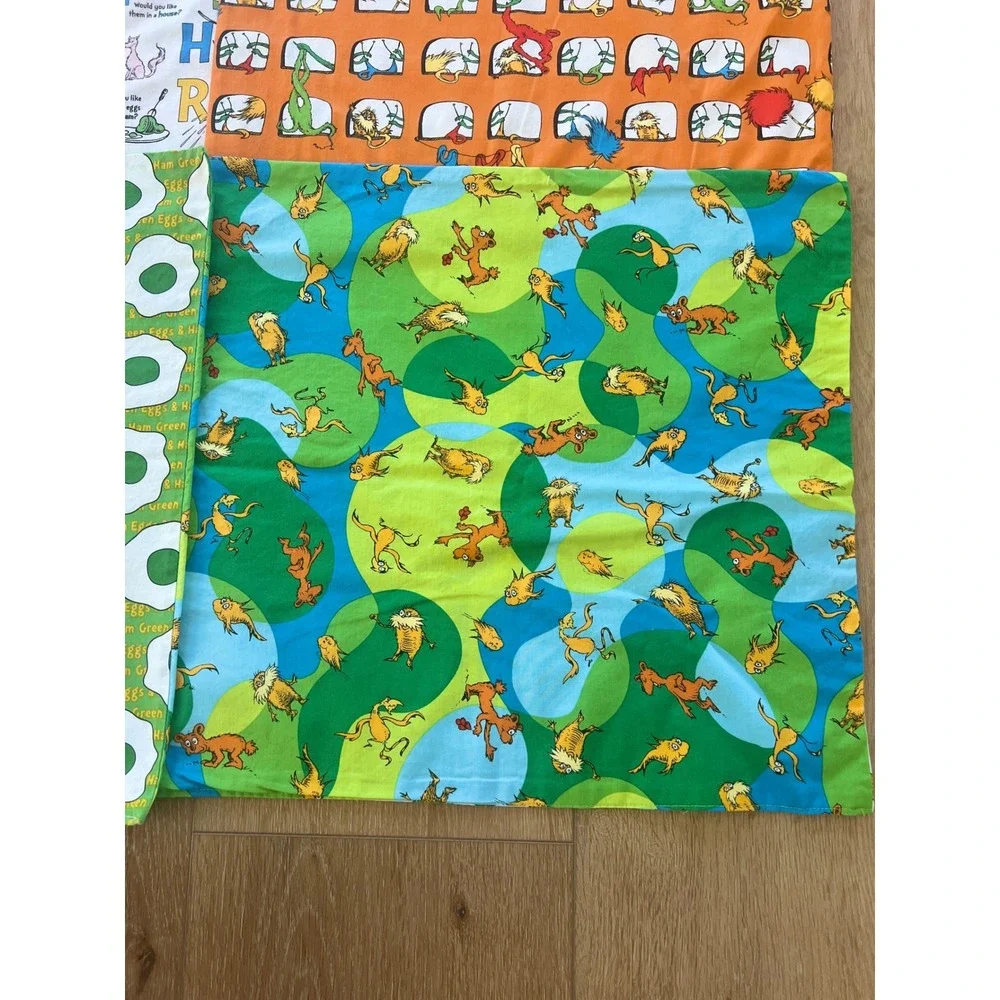 Dr Seuss Cotton Fabric Placemat Napkin Square Green Eggs Ham Lorax Set of 6 90s